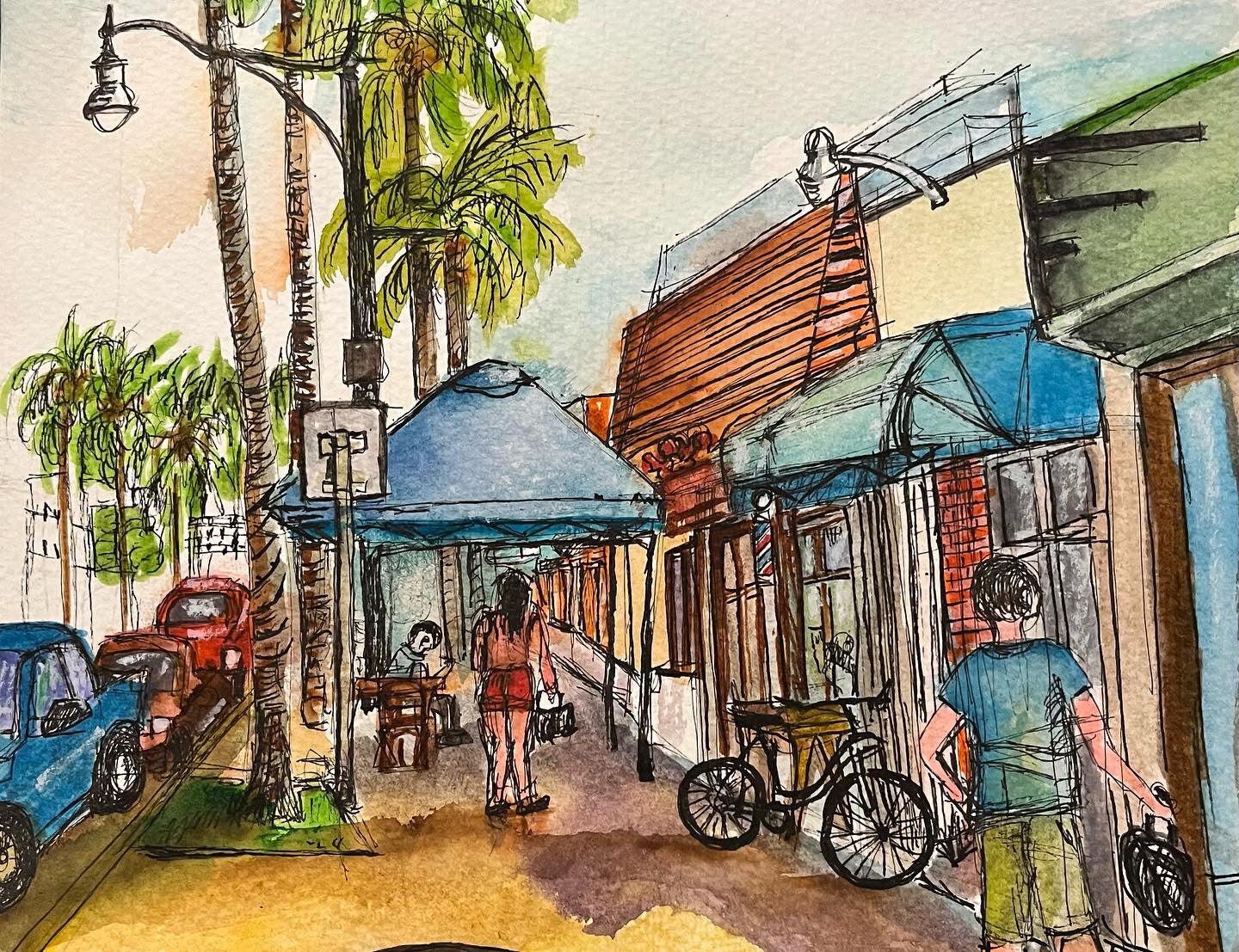 ORIGINAL WATERCOLOR, NORMANDY ISLE, NOTH MIAMI BEACH