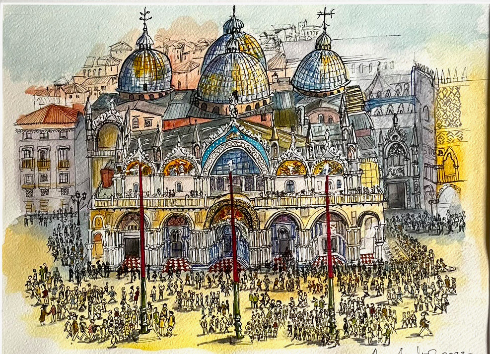 Venice, St. Mark's Square today, Original Watercolor (ON SALE)