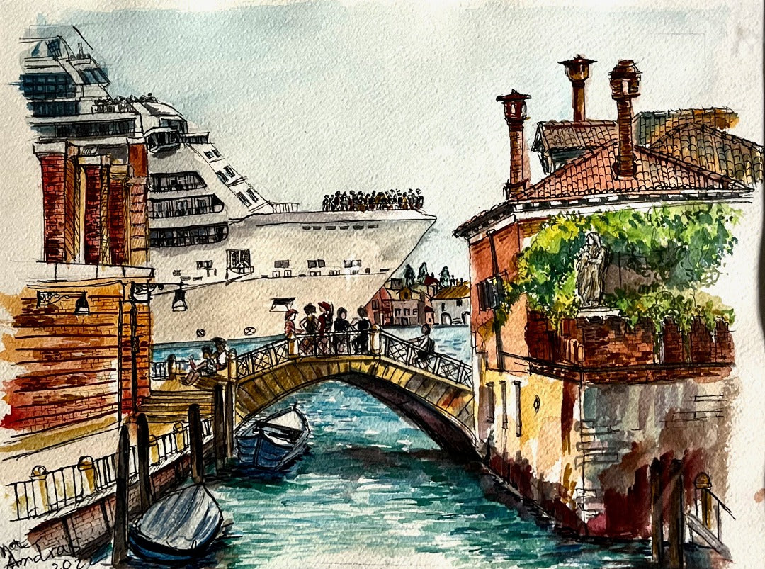 Venice under the Cruise lines, Original Watercolor