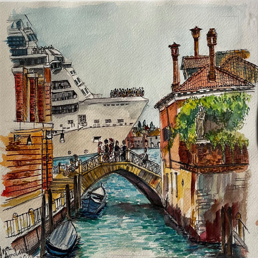 Venice under the Cruise lines, Original Watercolor