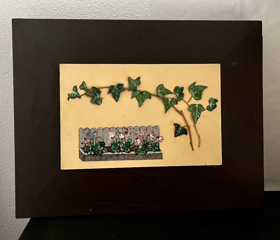 ORIGINAL ENAMEL ART , VINE ON MY GARDEN