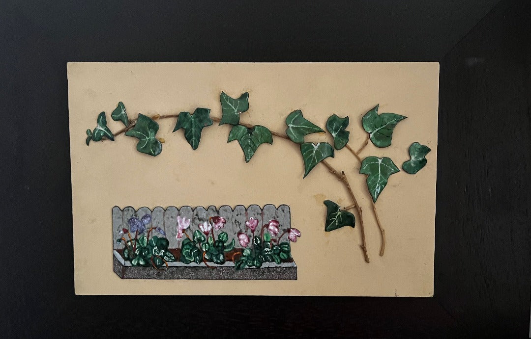 ORIGINAL ENAMEL ART , VINE ON MY GARDEN
