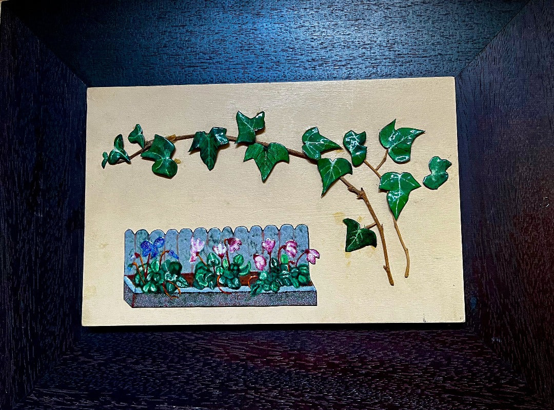 ORIGINAL ENAMEL ART , VINE ON MY GARDEN