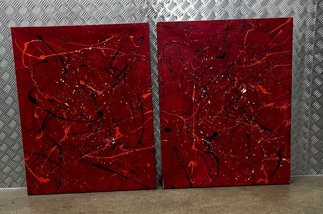 ABSTRACT ON RED (PAIR OF ORIGINAL PAINTINGS)