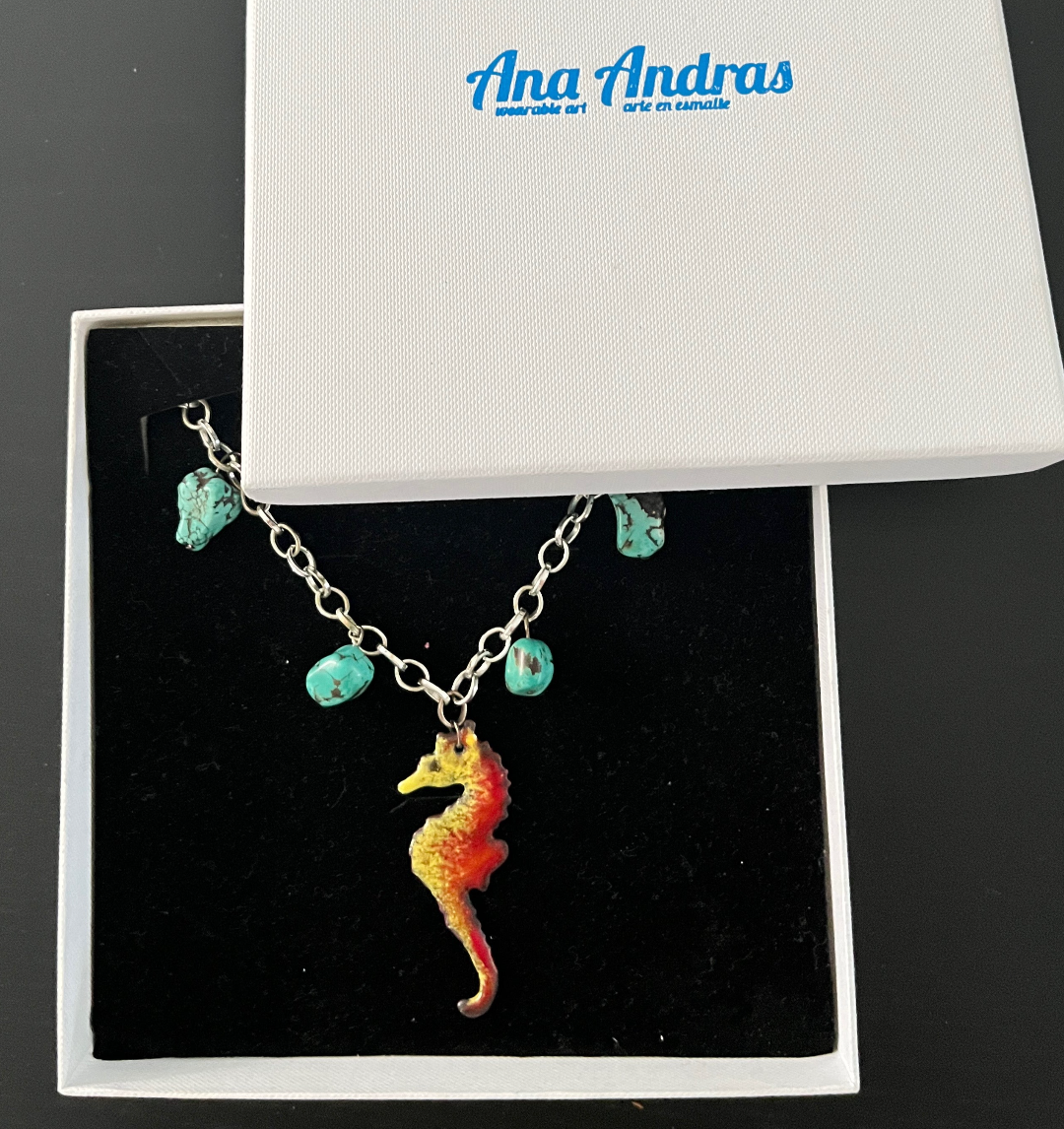 Water Horse, Enamel choker, and turquoise