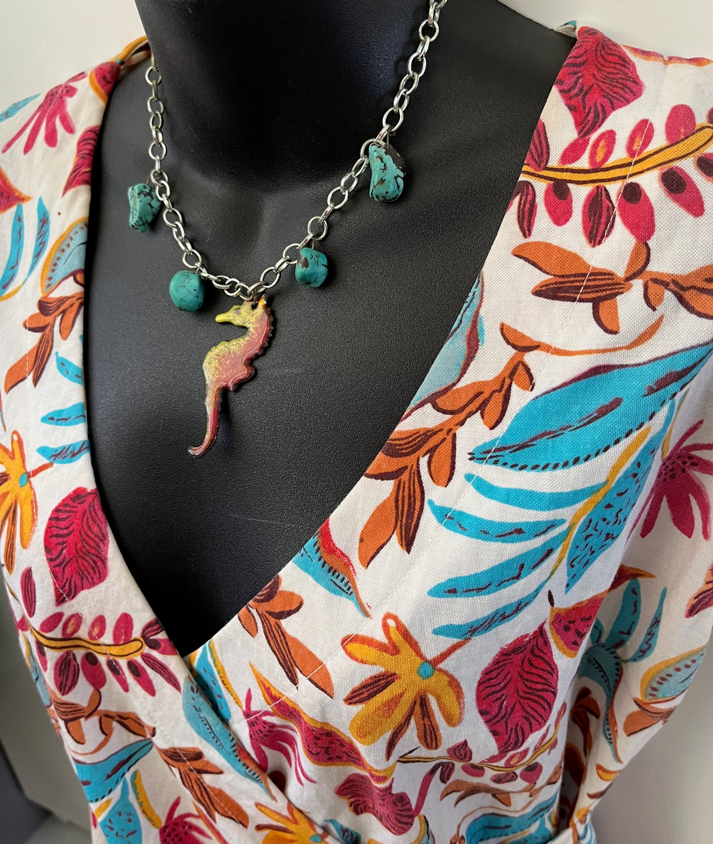 Water Horse, Enamel choker, and turquoise