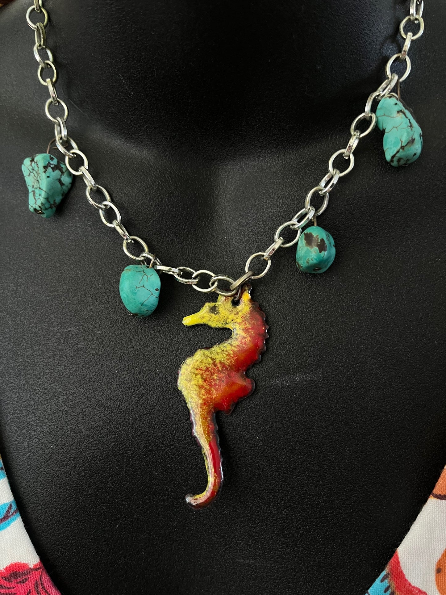 Water Horse, Enamel choker, and turquoise