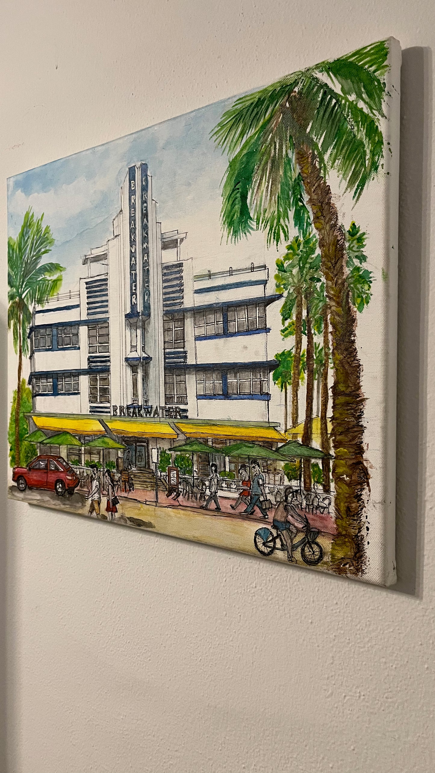 Original Painting Breakwater Hotel, Miami Beach