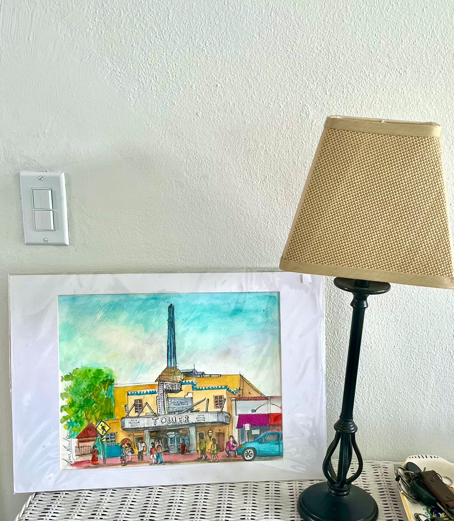 ORIGINAL WATERCOLOR, CALLE 8 , TOWER THEATER , MIAMI