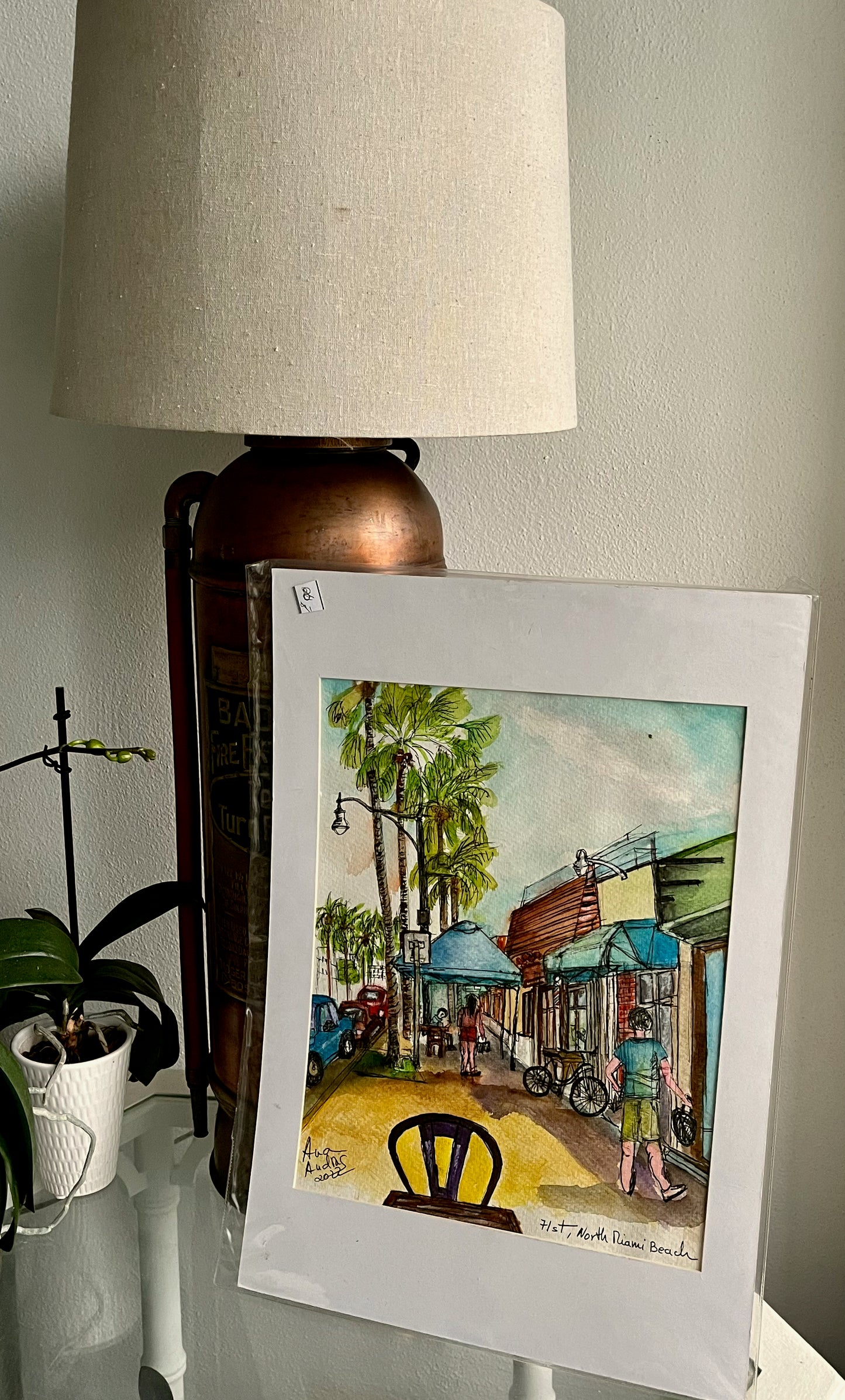 ORIGINAL WATERCOLOR, NORMANDY ISLE, NOTH MIAMI BEACH