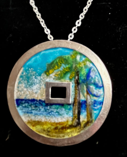 Chiness Coin, Miami, Silver & Enamel Pendadnt