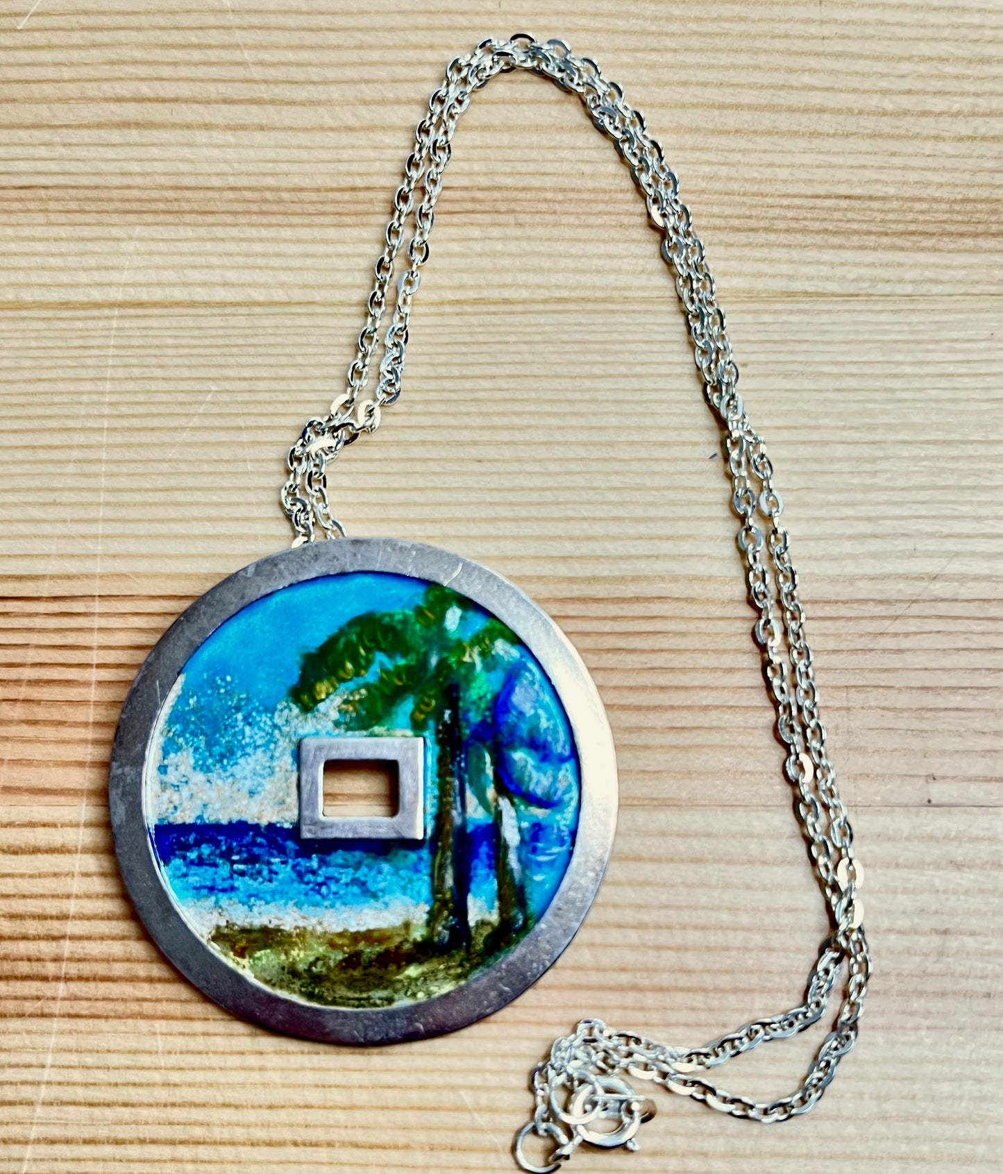 Chiness Coin, Miami, Silver & Enamel Pendadnt