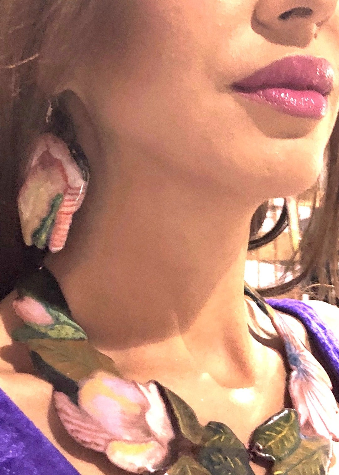 Statement Earrings, , Enamel Tulips on copper