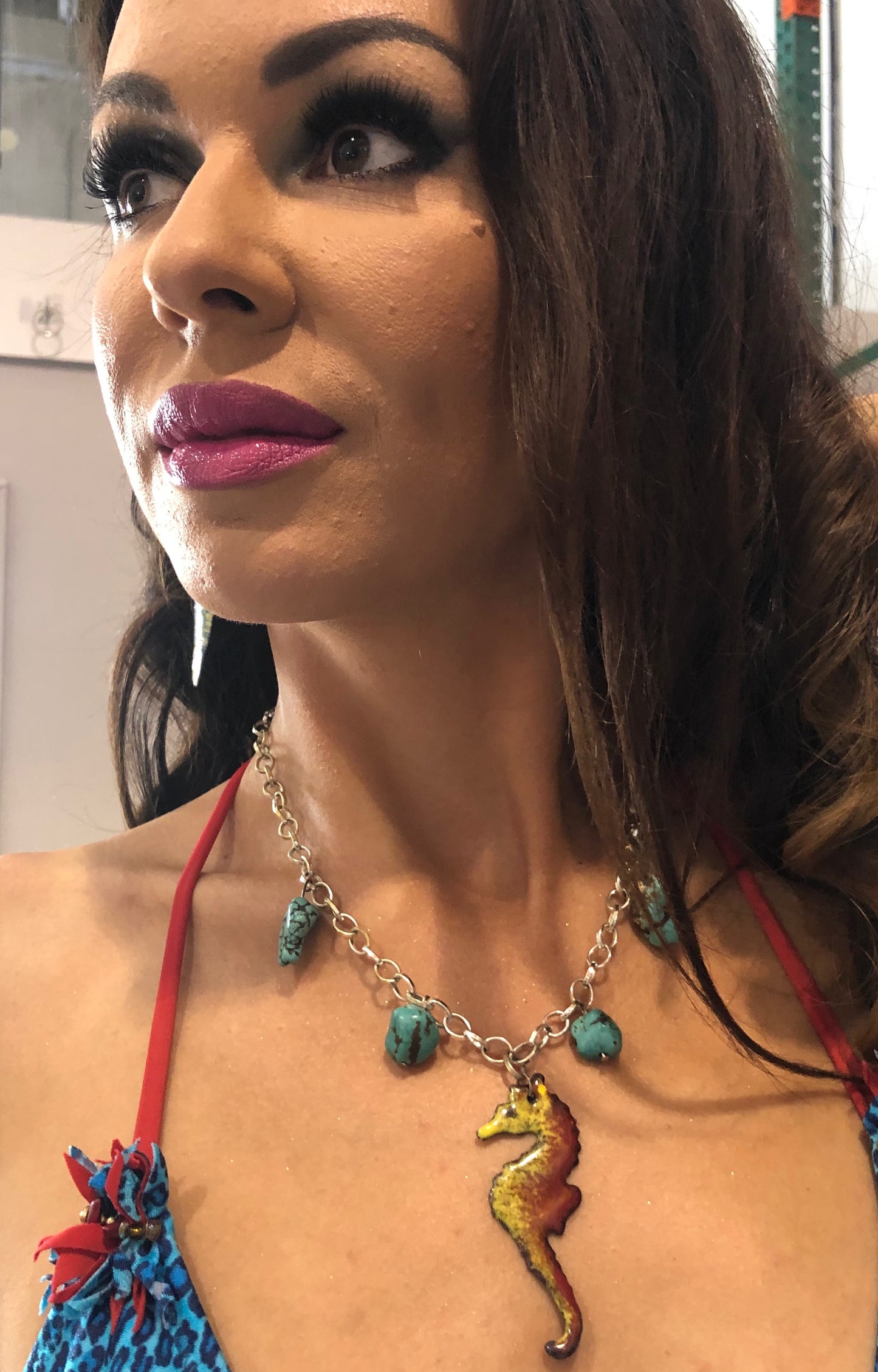 Water Horse, Enamel choker, and turquoise