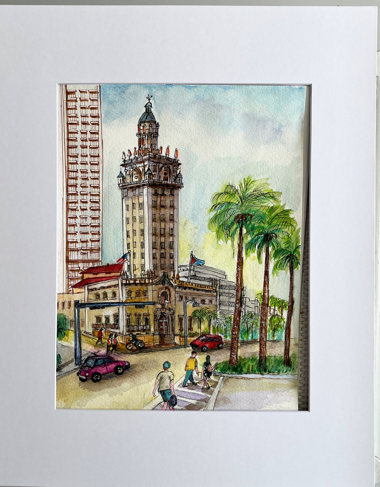 ORIGINAL WATERCOLOR, FREEDOM TOWER, MIAMI