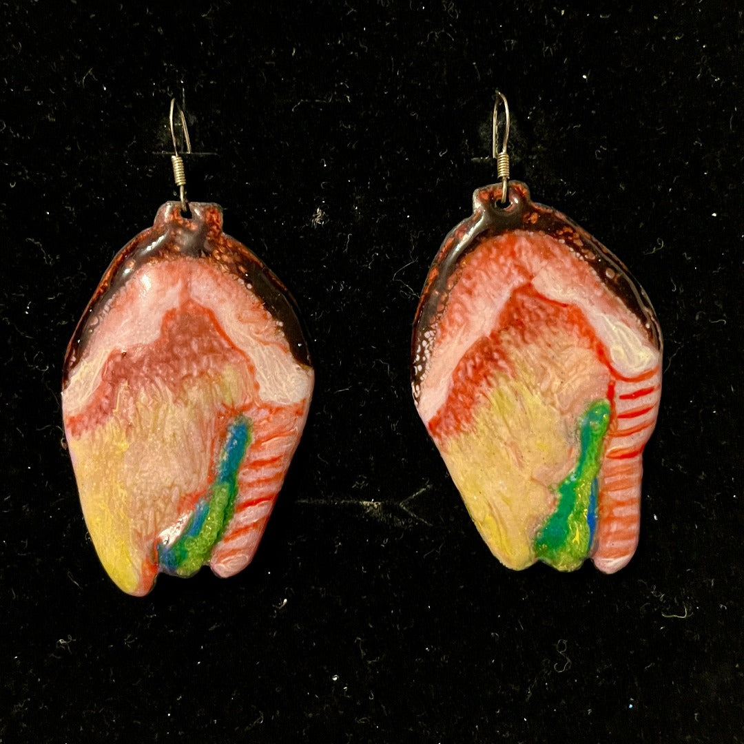 Statement Earrings, , Enamel Tulips on copper
