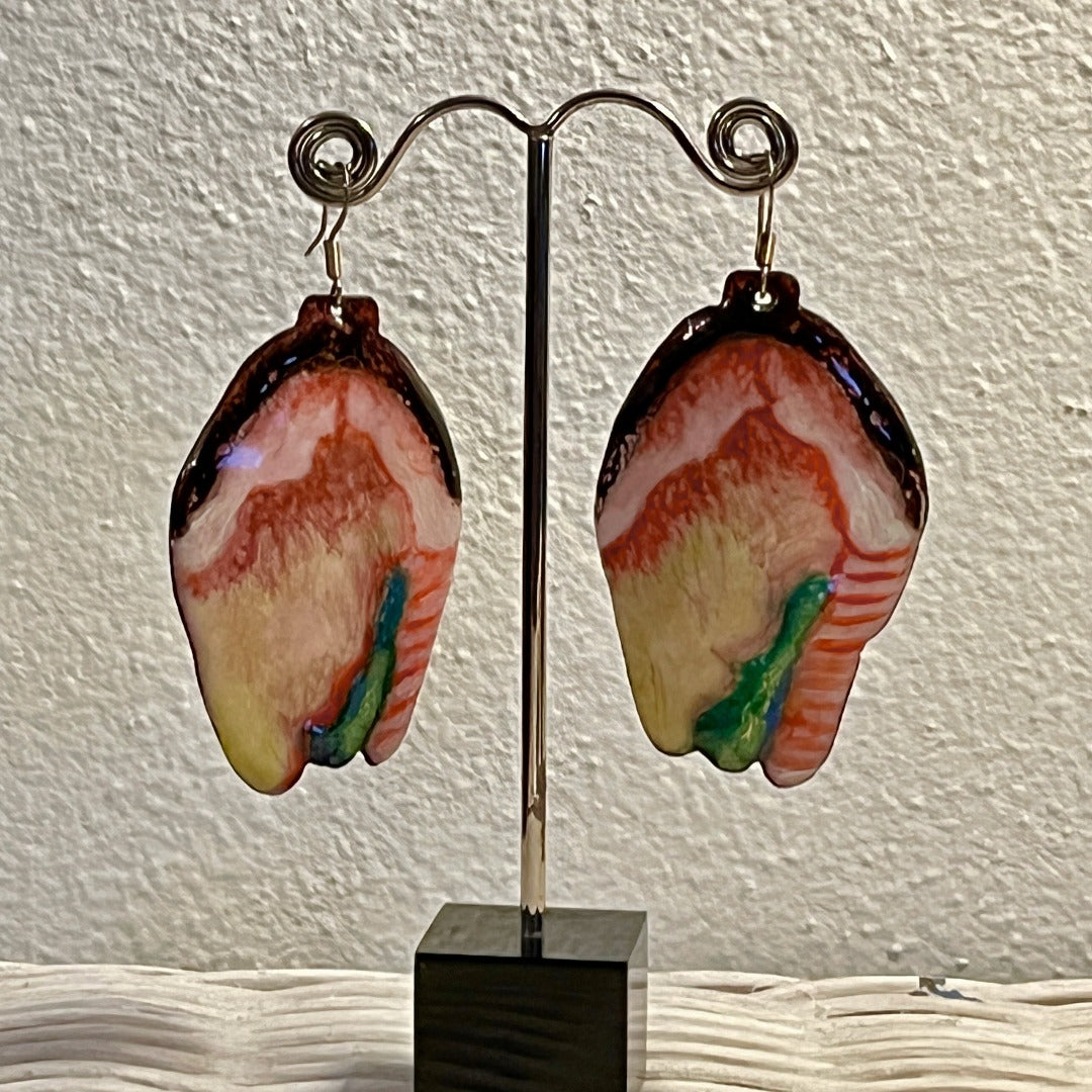 Statement Earrings, , Enamel Tulips on copper