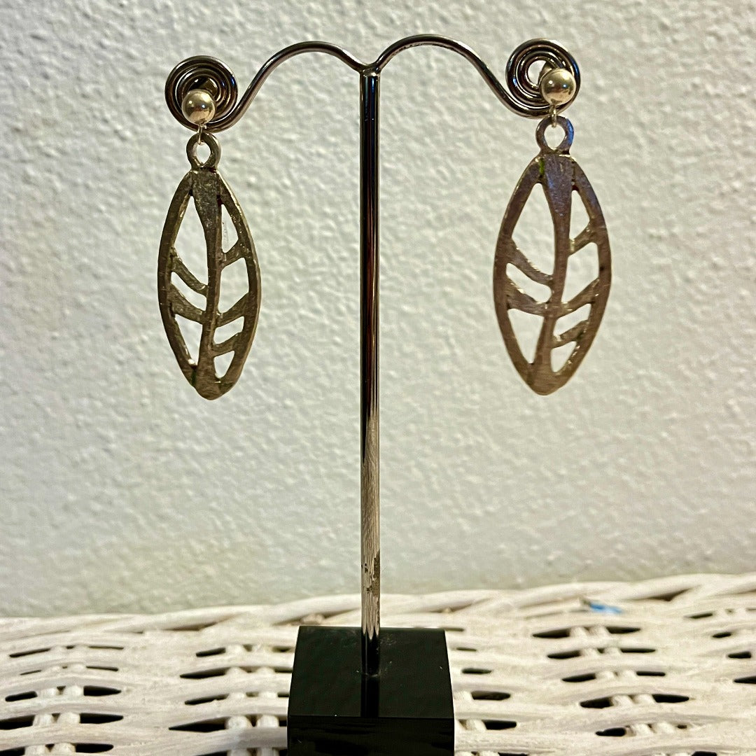 Sterling Silver Earrings, Leaf Skeleton