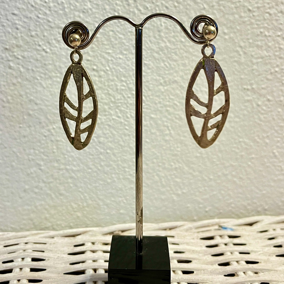 Sterling Silver Earrings, Leaf Skeleton
