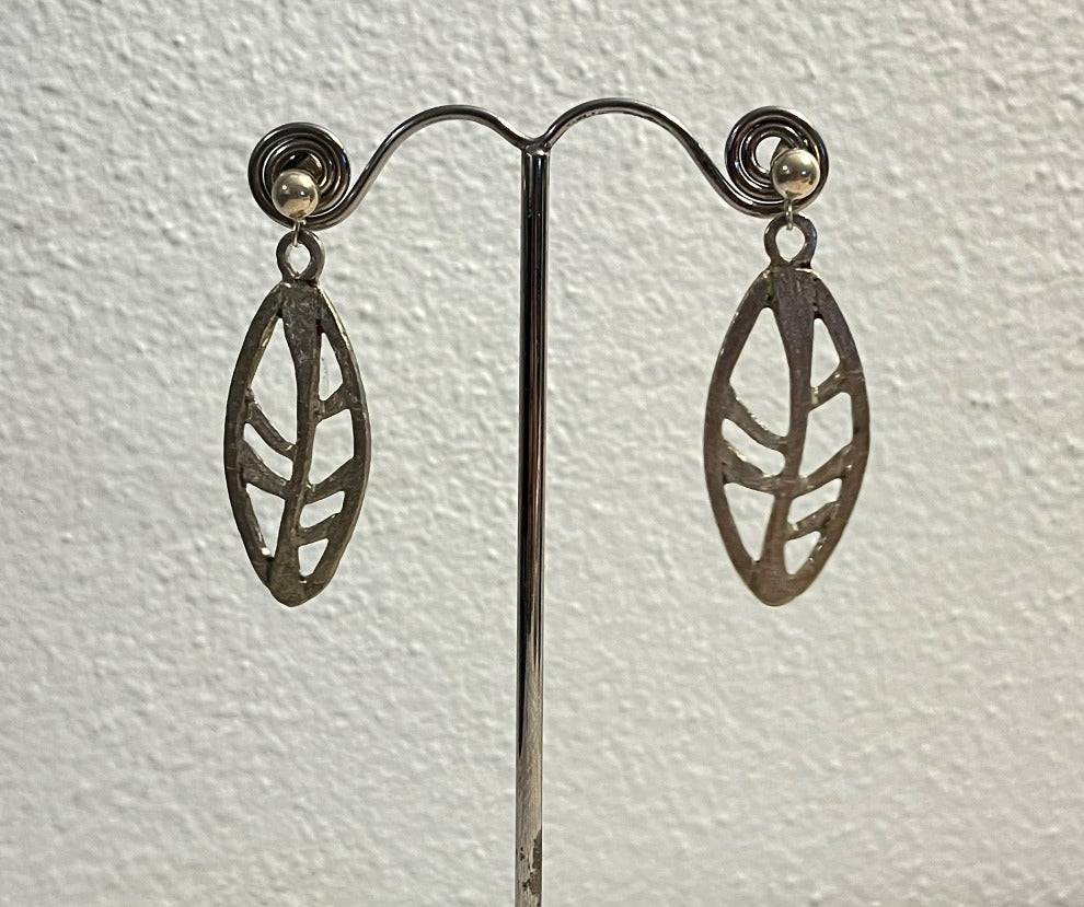 Sterling Silver Earrings, Leaf Skeleton