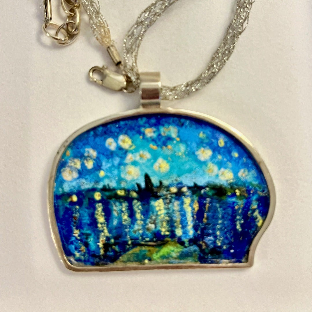 Statement Pendant, Starry Night, Enamel on Silver
