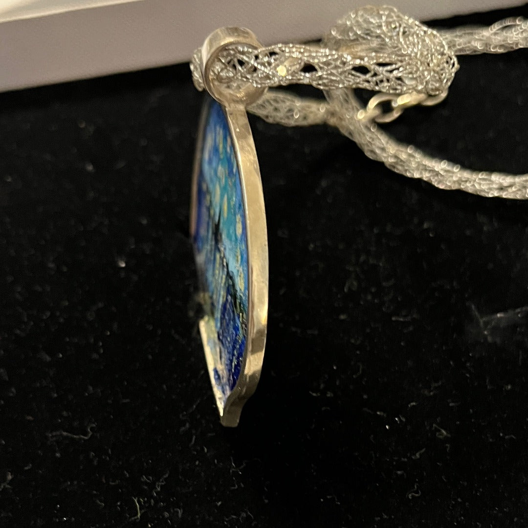 Statement Pendant, Starry Night, Enamel on Silver