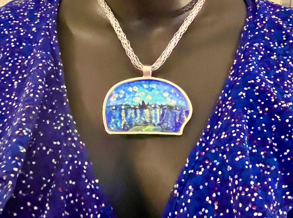 Statement Pendant, Starry Night, Enamel on Silver