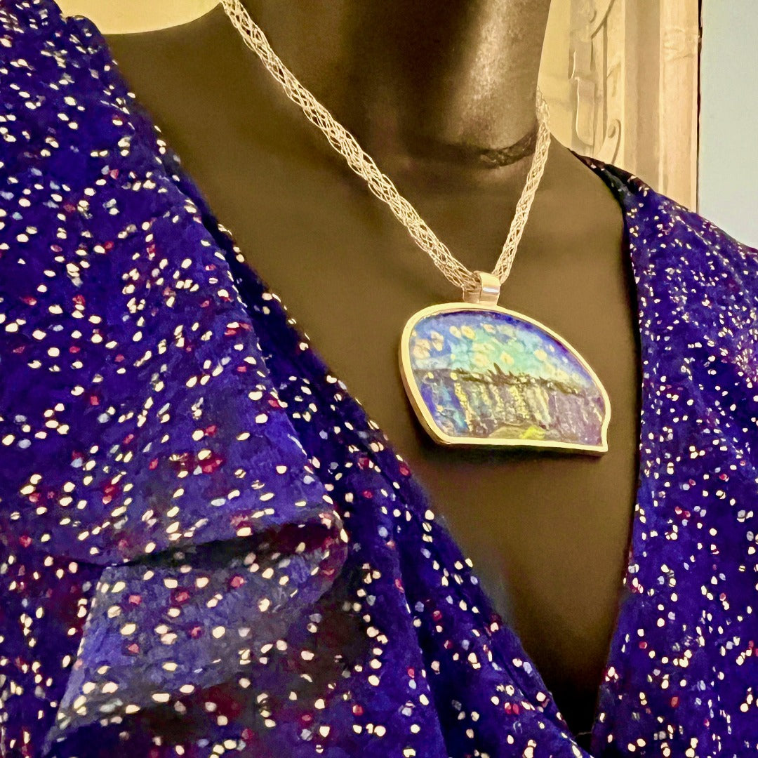 Statement Pendant, Starry Night, Enamel on Silver