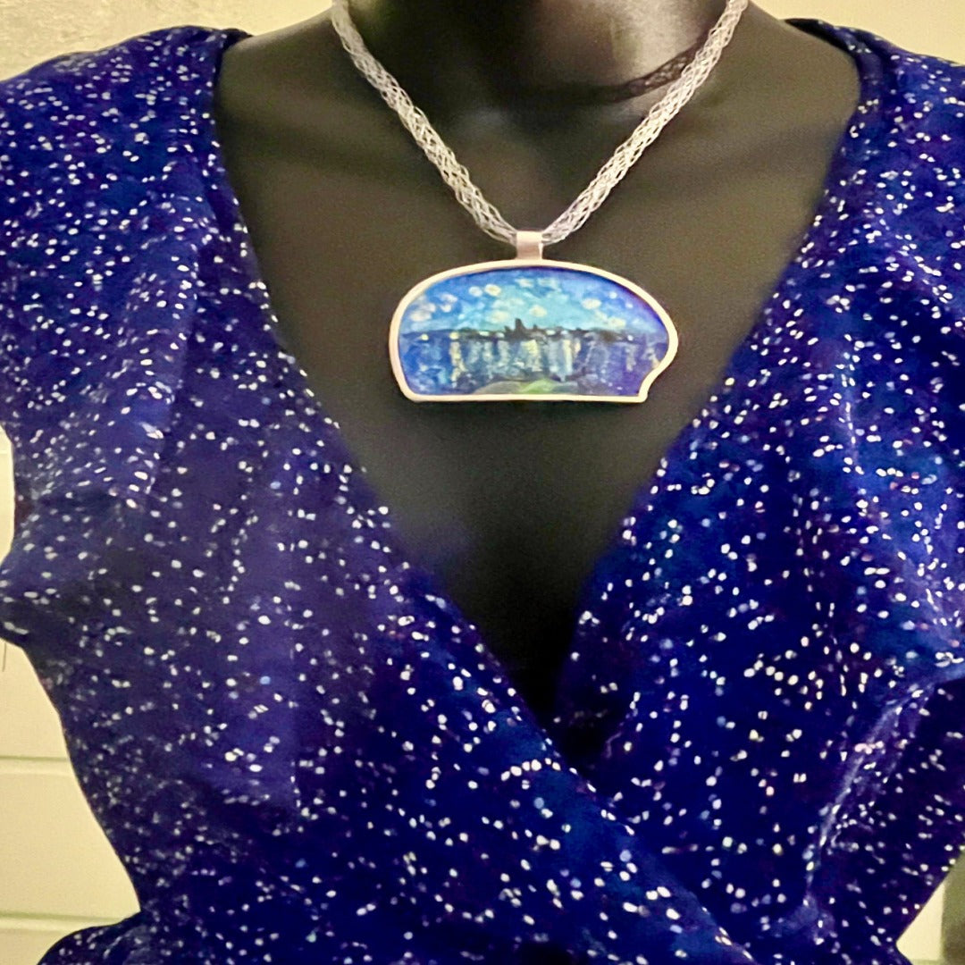 Statement Pendant, Starry Night, Enamel on Silver