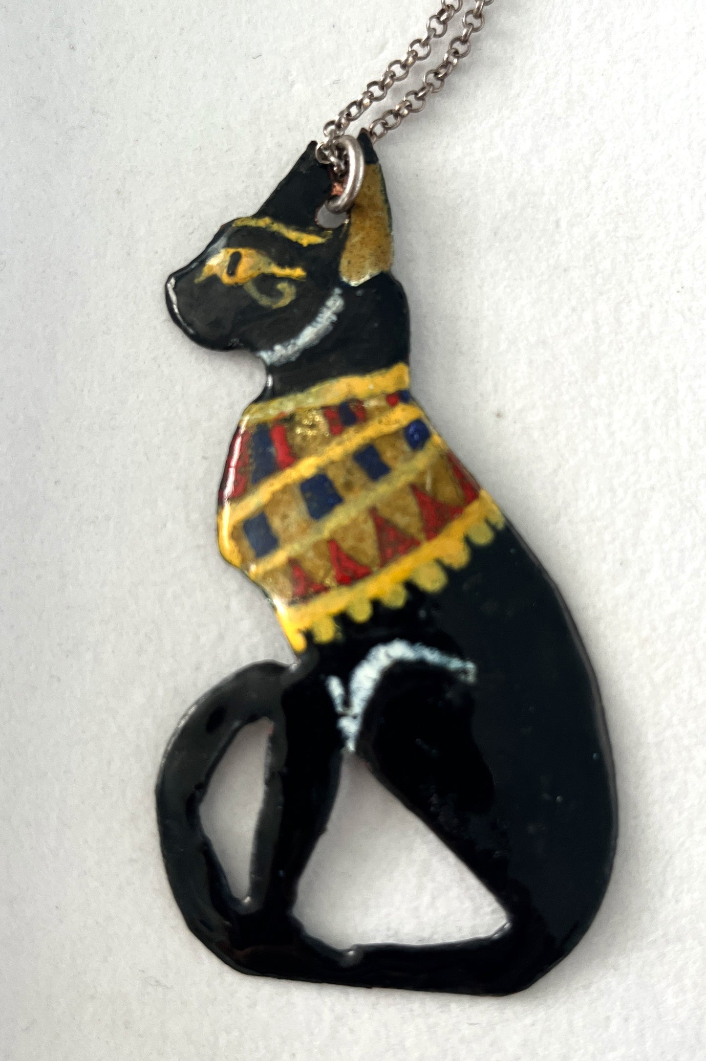 ENAMEL SCULTURE WITH JEWELRY EGYPTIAN CAT