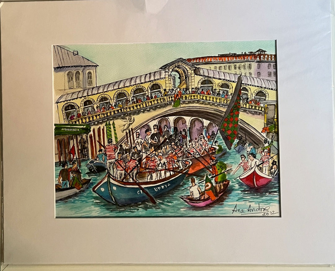Venice Soccer Celebration. Original Watercolor (ON SALE)
