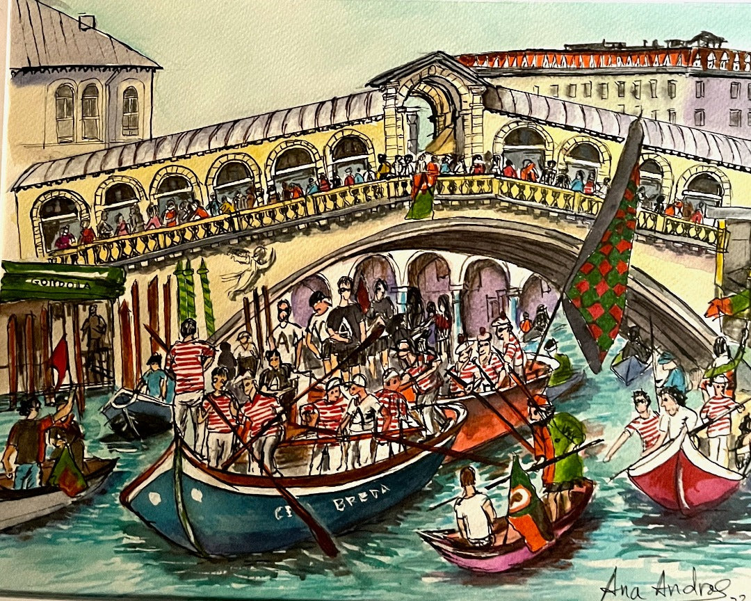 Venice Soccer Celebration. Original Watercolor (ON SALE)
