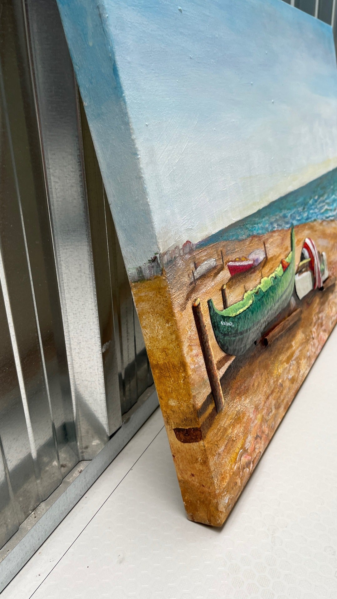 WINTER BOATS, ORIGINAL PAINTING AND MIX MEDIA