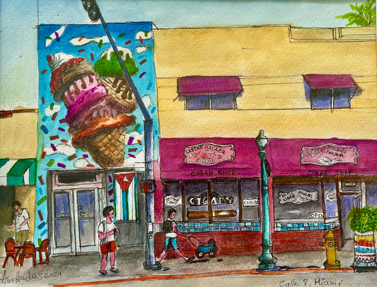 ORIGINAL WATERCOLOR, CALLE 8, MIAMI