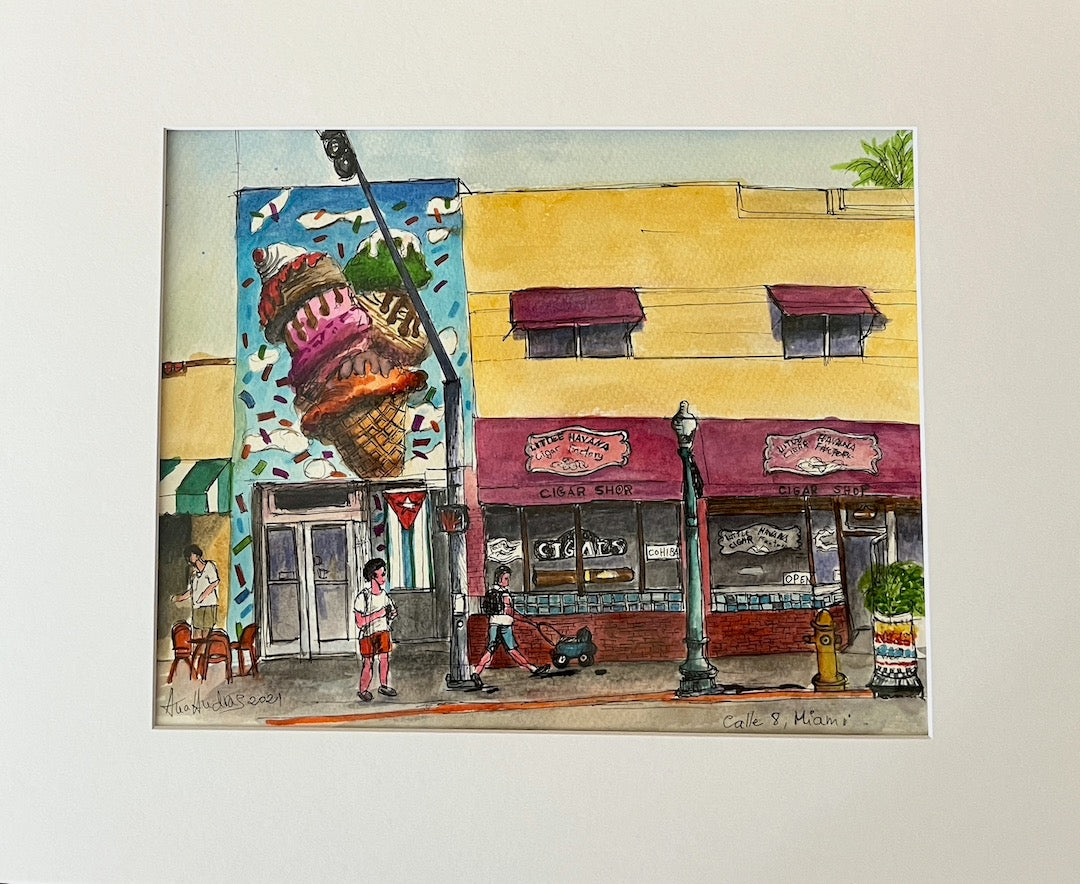 ORIGINAL WATERCOLOR, CALLE 8, MIAMI