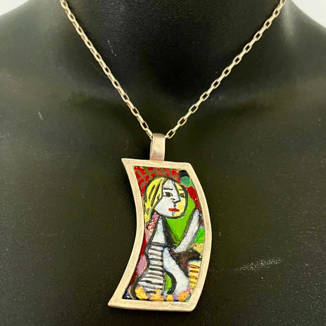 Picasso's  Women, Enamel on Silver Pendant