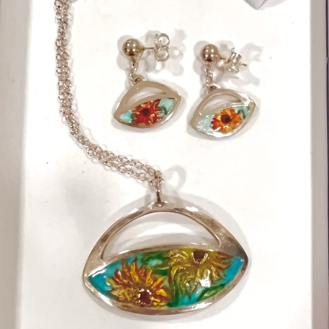 Van Gogh Sunflowers, Enamel and Silver