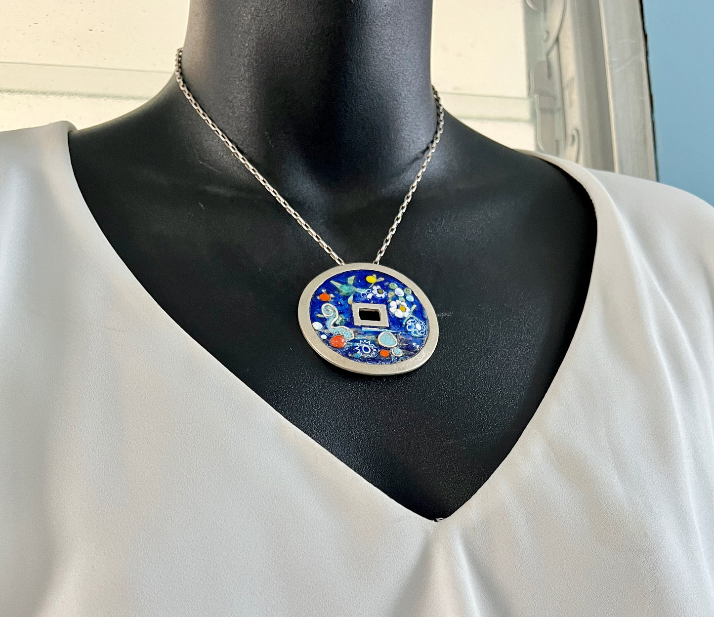 Chines Coin, Hippy, Silver and Enamel Pendant