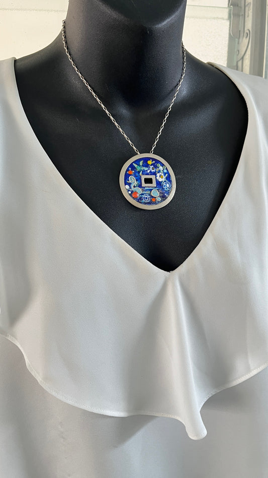 Chines Coin, Hippy, Silver and Enamel Pendant