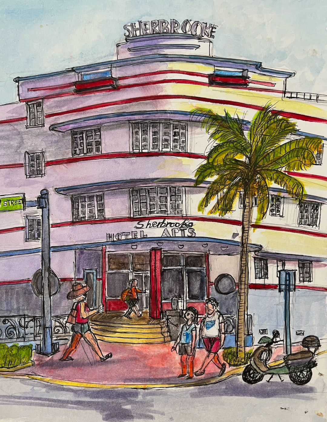 SHERBOOKE APART, ART DECO, ORIGINAL WATERCOLOR
