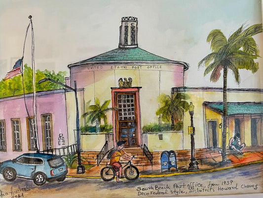 ORIGINAL WATERCOLORS, MIAMI BEACH POST OFFICE, FEDERAL DECO ART