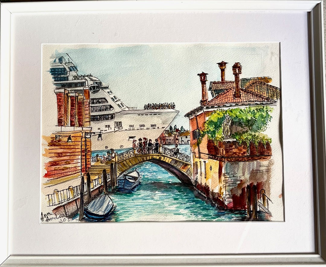 Venice under the Cruise lines, Original Watercolor