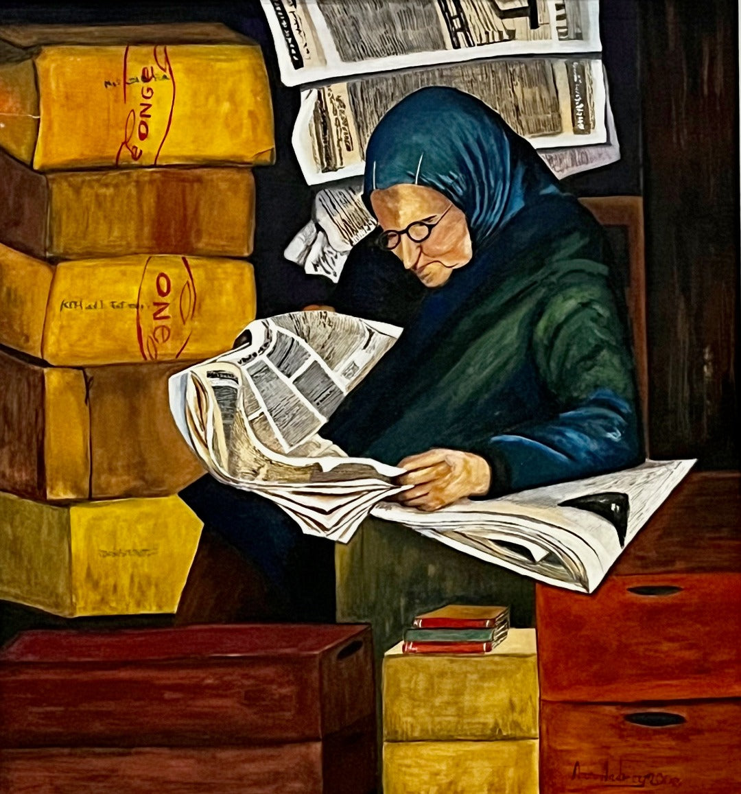 ILLUSTRATED OLD LADY, ORIGINAL PAINTING