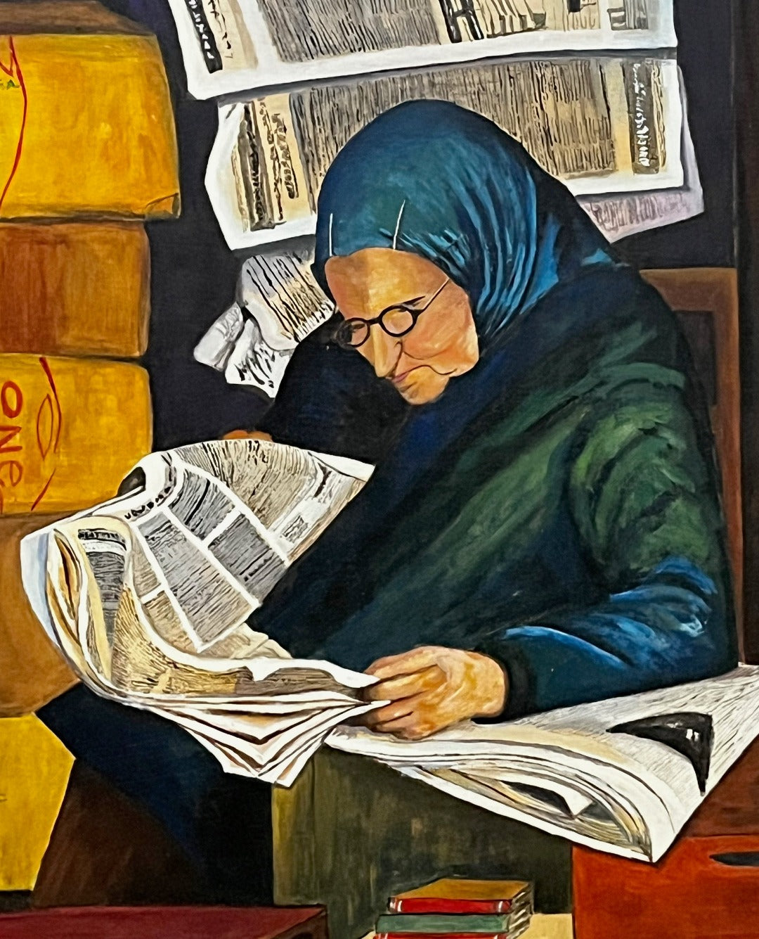 ILLUSTRATED OLD LADY, ORIGINAL PAINTING