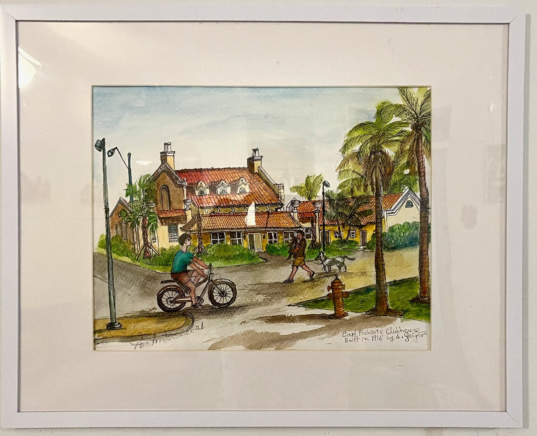 CORIGNAL WATERCOLOR, CARLS FISHER'S CLUB HOUSE, MIAMI BEACH