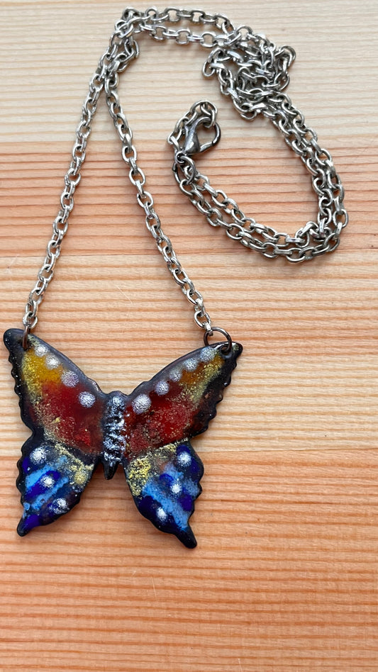 Butterfly, Enamel & copper pendant.