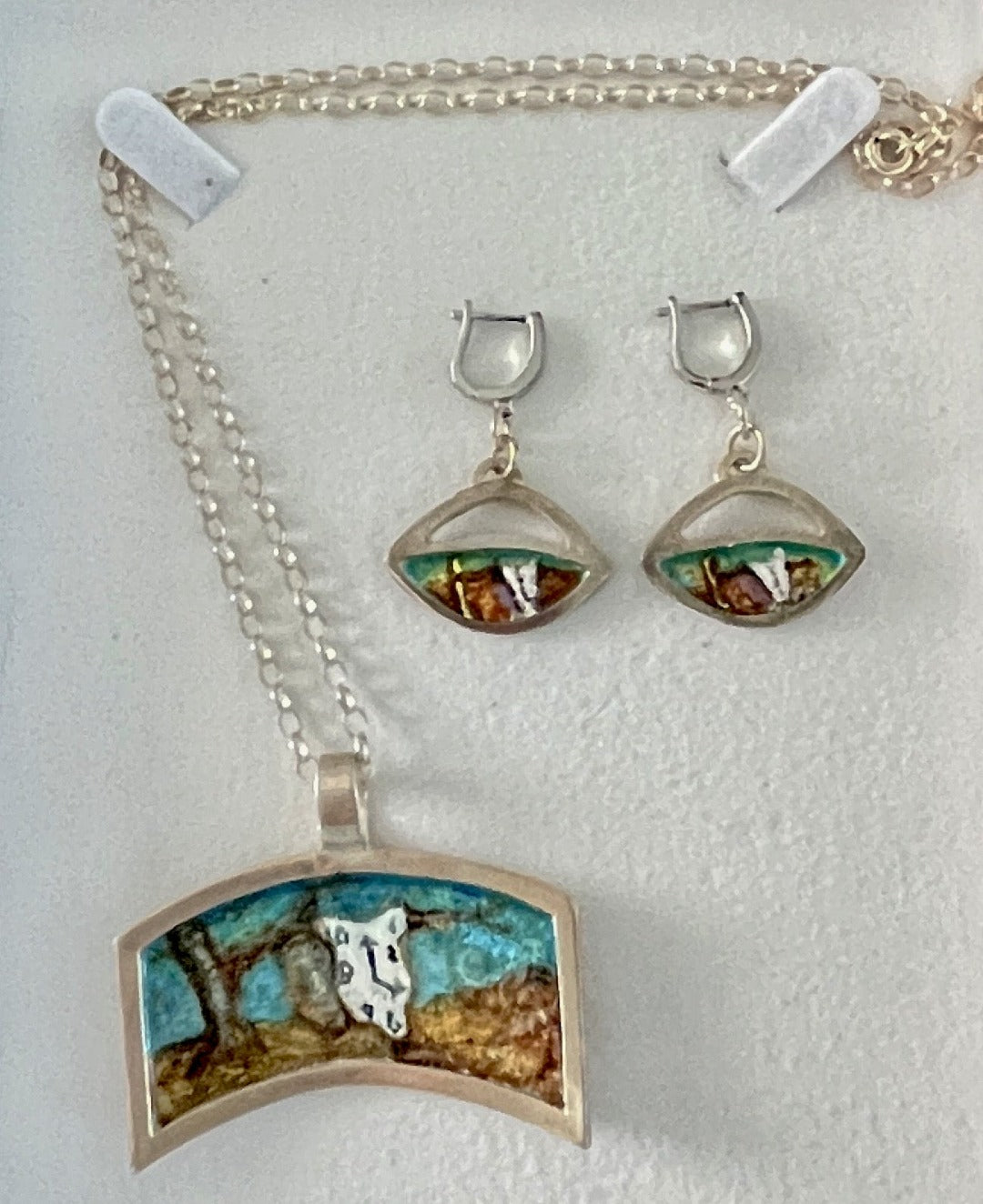 Dali's theme, Enamel Silver Earrings.