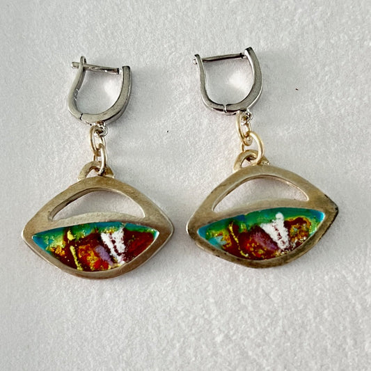 Dali's theme, Enamel Silver Earrings.