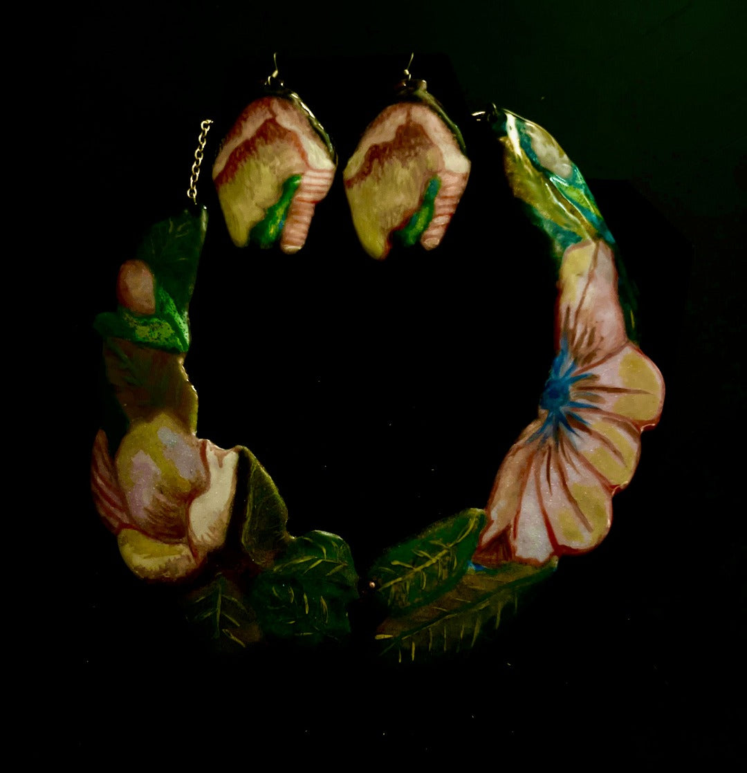 Statement Earrings, , Enamel Tulips on copper
