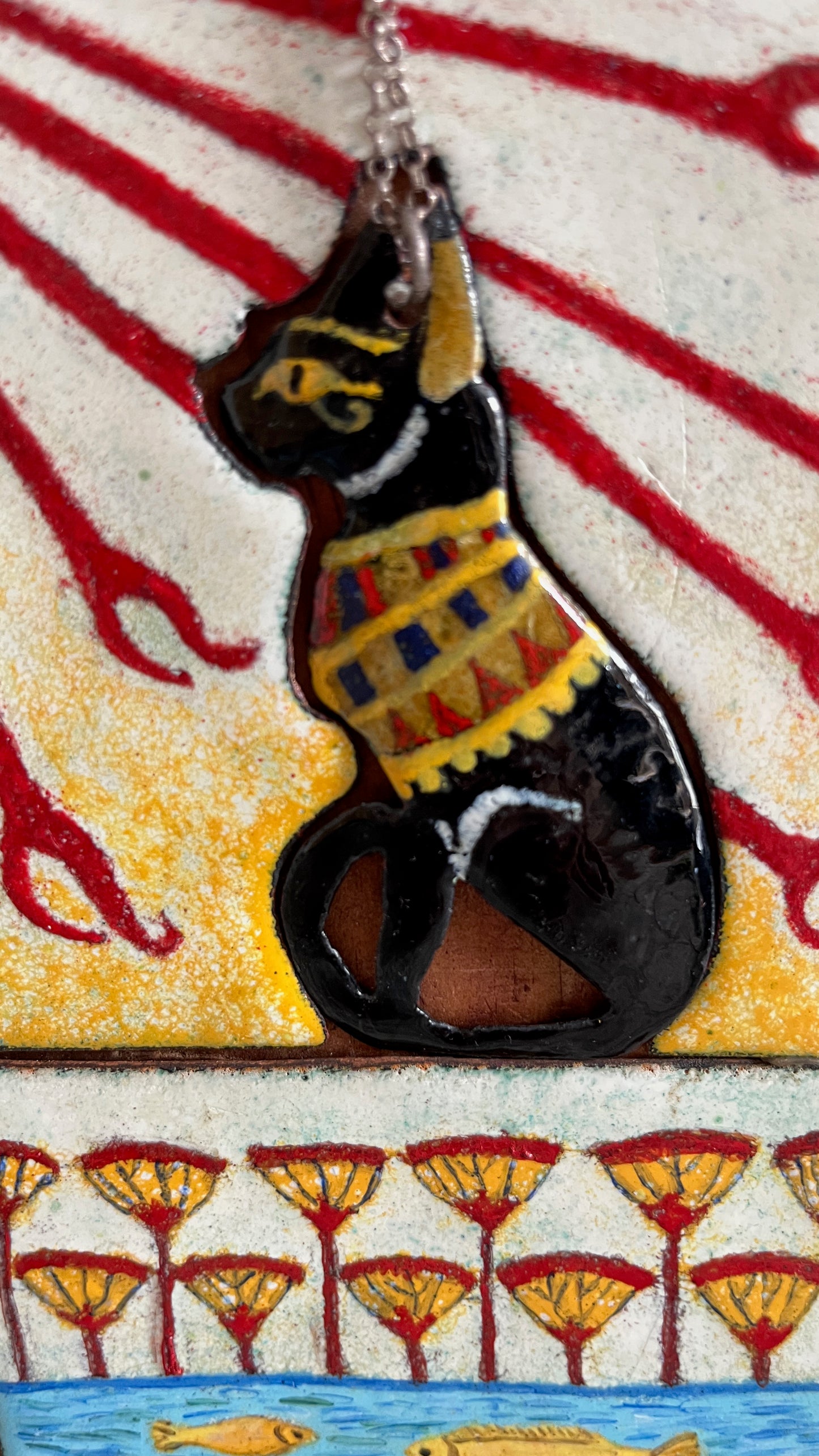 ENAMEL SCULTURE WITH JEWELRY EGYPTIAN CAT